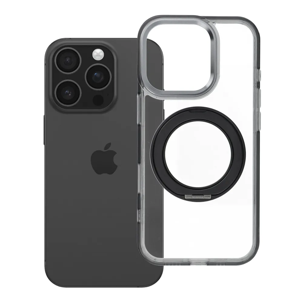 Case for iPhone 16 PRO Frame Circle Stand compatible with MagSafe black
