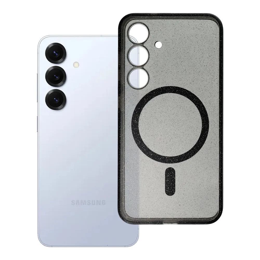 Case for Samsung S25 Clear Mag Cover - Glitter (STR) compatible with MagSafe czarny glitter