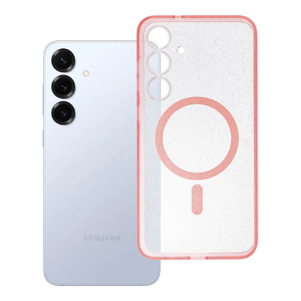 Case for Samsung S25 PLUS Clear Mag Cover - Glitter (STR) compatible with MagSafe pink glitter