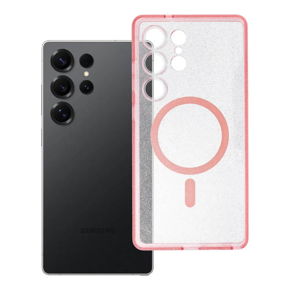 Case for Samsung S25 ULTRA Clear Mag Cover - Glitter (STR) compatible with MagSafe pink glitter