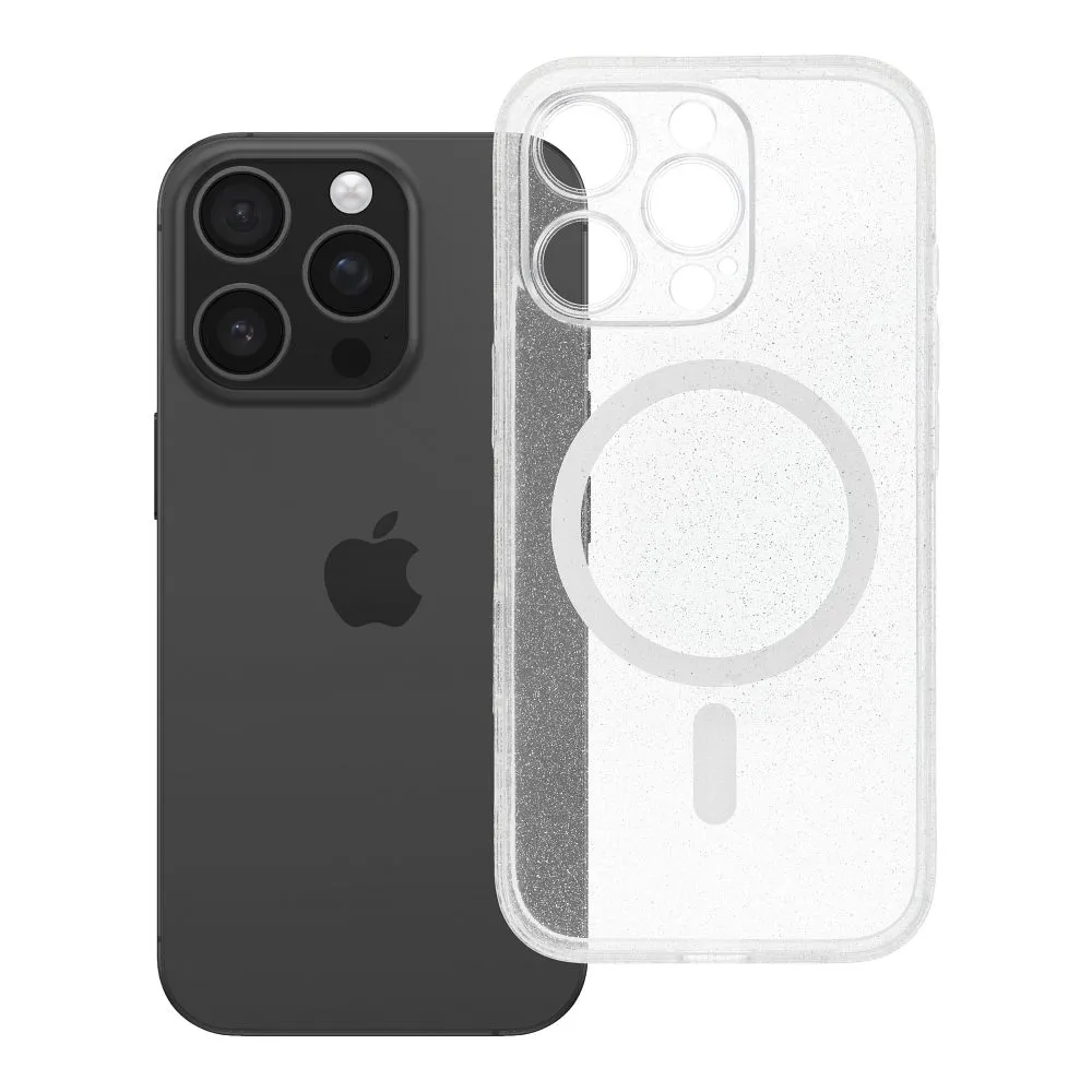 Case for iPhone 16 PRO Clear Mag Cover - Glitter (STR / CAMERA PROTECTION) compatible with MagSafe transparent glitter
