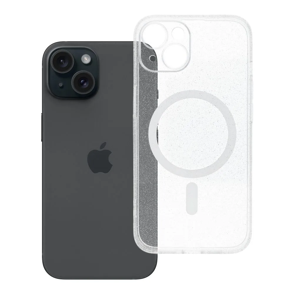 Case for iPhone 14 Clear Mag Cover - Glitter (STR / CAMERA PROTECTION) compatible with MagSafe transparent glitter