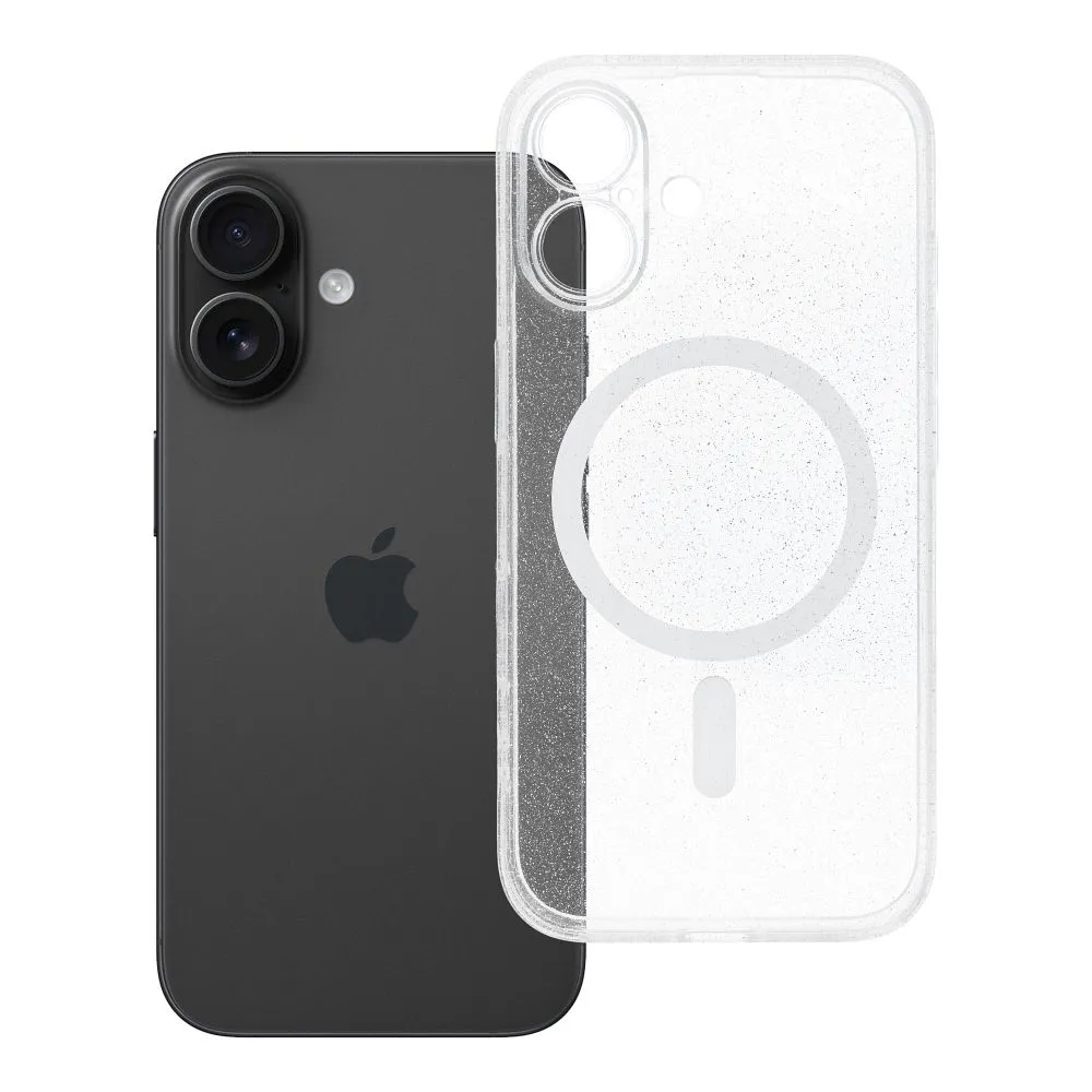 Case for iPhone 16 Clear Mag Cover - Glitter (STR / CAMERA PROTECTION) compatible with MagSafe transparent glitter