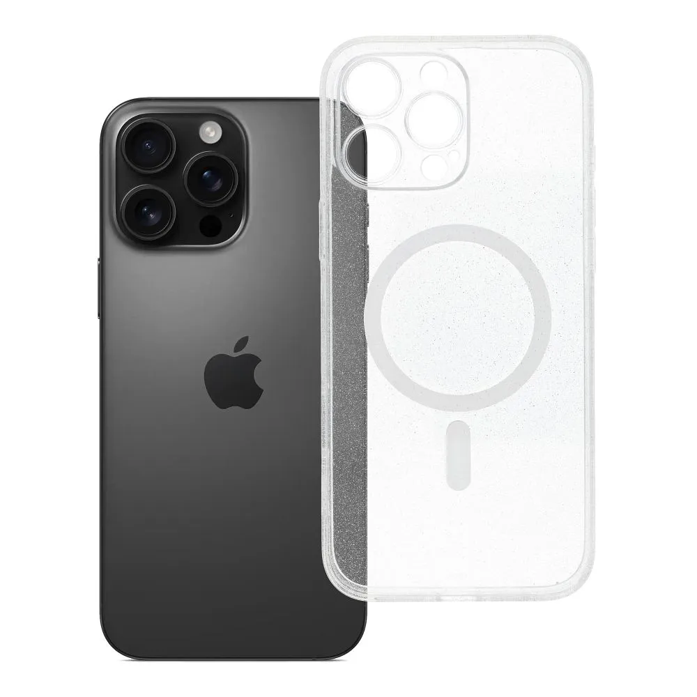 Case for iPhone 16 PRO MAX Clear Mag Cover - Glitter (STR / CAMERA PROTECTION) compatible with MagSafe transparent glitter