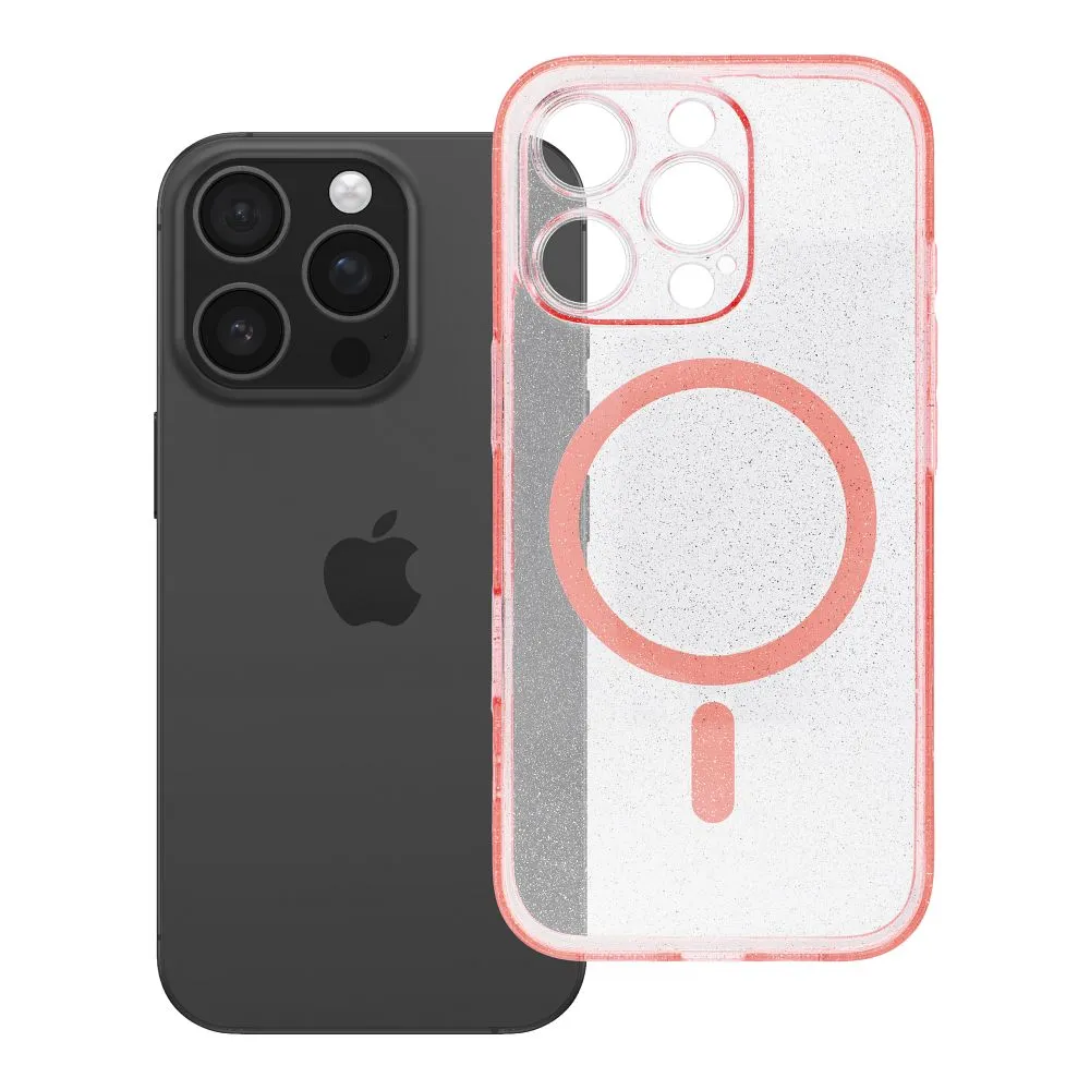 Case for iPhone 16 PRO Clear Mag Cover - Glitter (STR / CAMERA PROTECTION) compatible with MagSafe pink glitter