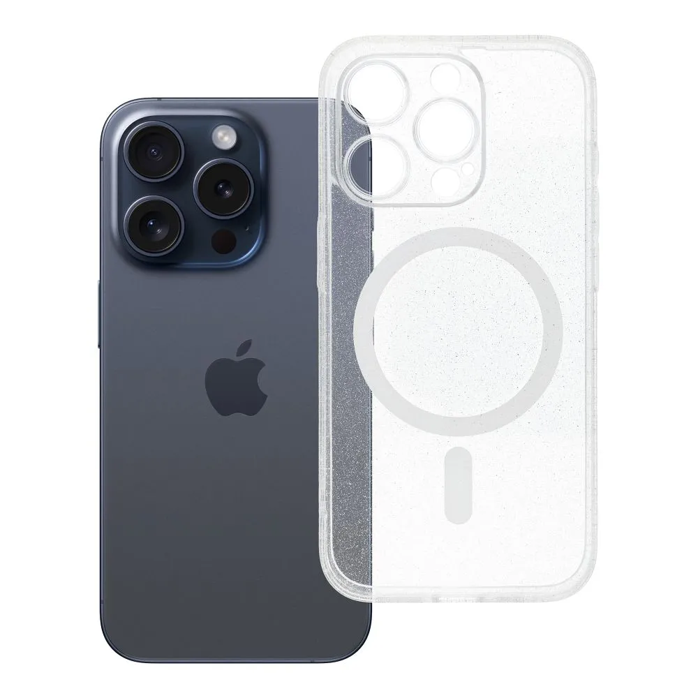 Case for iPhone 15 PRO Clear Mag Cover - Glitter (STR / CAMERA PROTECTION) compatible with MagSafe transparent glitter