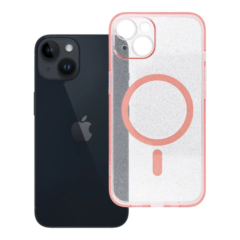 Case for iPhone 14 Clear Mag Cover - Glitter with camera protection compatible with MagSafe pink glitter