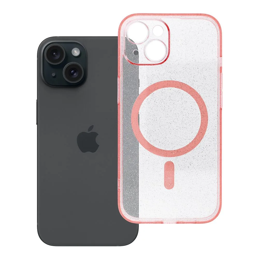 Case for iPhone 15 Clear Mag Cover - Glitter (STR / CAMERA PROTECTION) compatible with MagSafe pink glitter