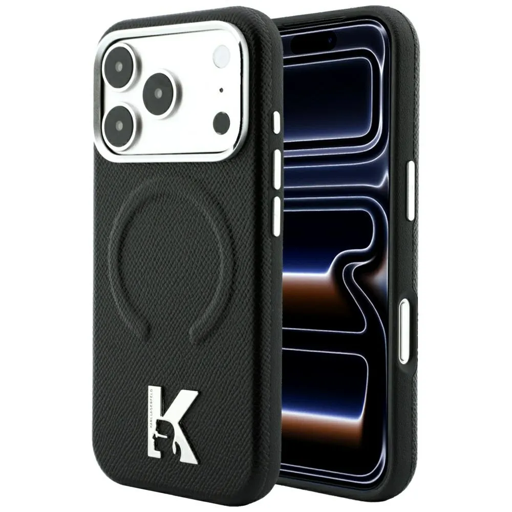 KARL LAGERFELD case for IPHONE 18 Pro/17 Pro compatible with MagSafe (Grained Embossed Ring & Kameo Logo) black