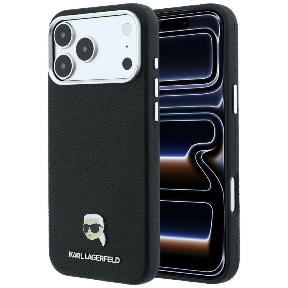 KARL LAGERFELD case for IPHONE 18 Pro/ 17 Pro compatible with MagSafe (Grained Karl Head Metal) black