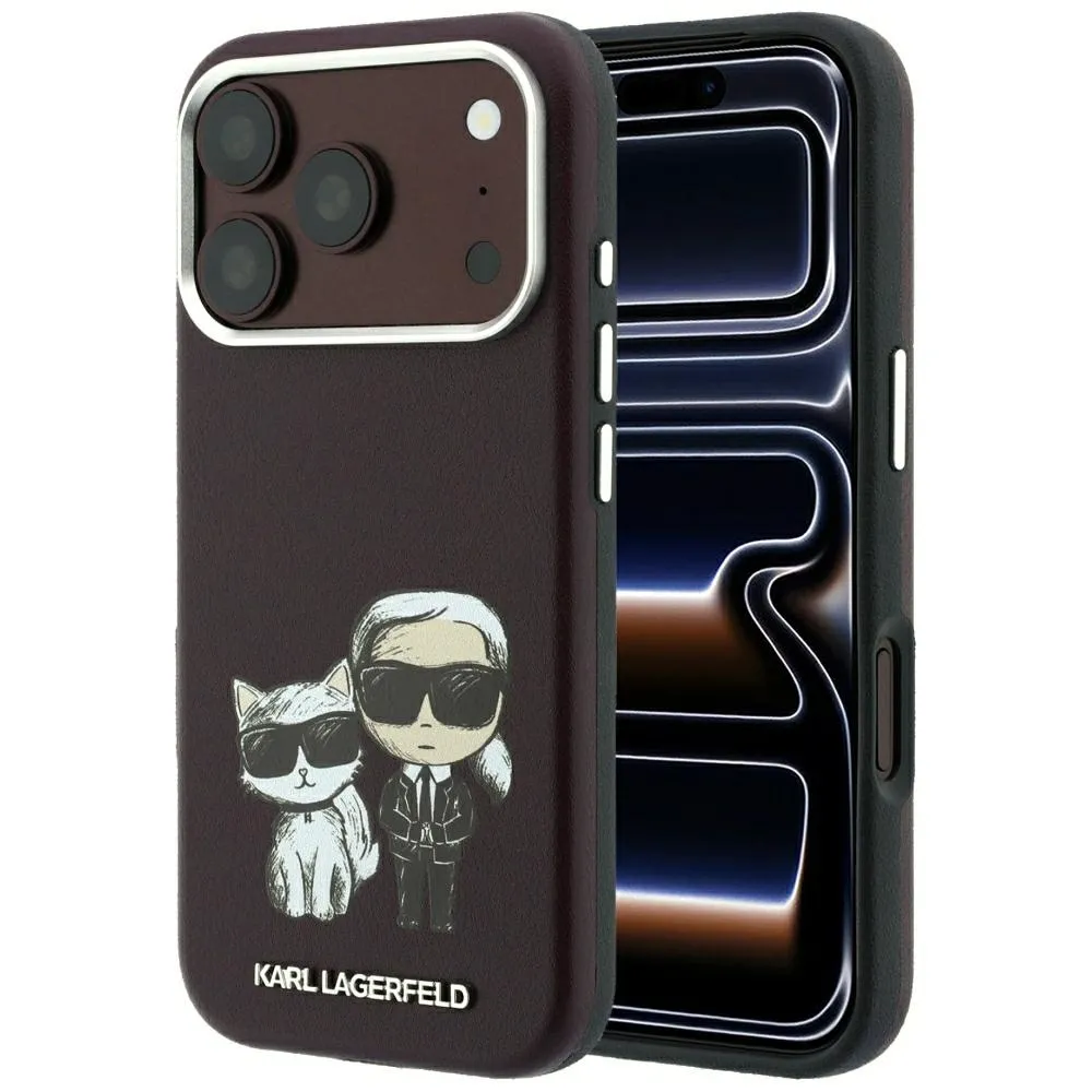 KARL LAGERFELD case for IPHONE 18 Pro Max/ 17 Pro Max compatible with MagSafe (Smooth Karl & Choupette Bodies) burgund