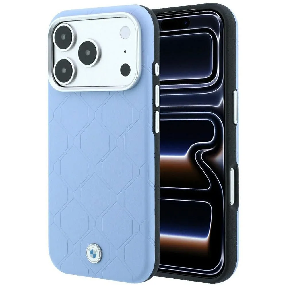 BMW case for IPHONE 18 Pro Max/17 Pro Max compatible with MagSafe (Sign Deboss Quilted Metal Logo) blue