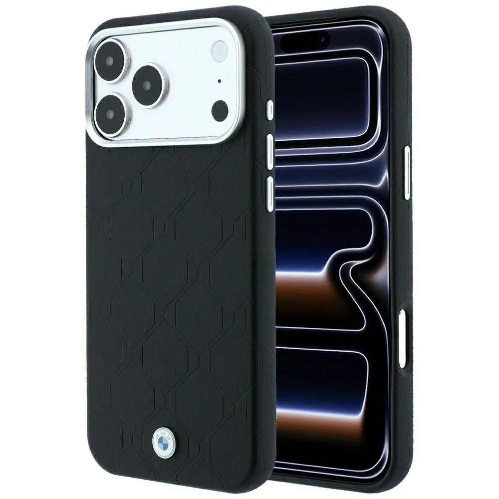 BMW case for IPHONE 18 Pro/17 Pro compatible with MagSafe (Sign Deboss Quilted Metal Logo) black