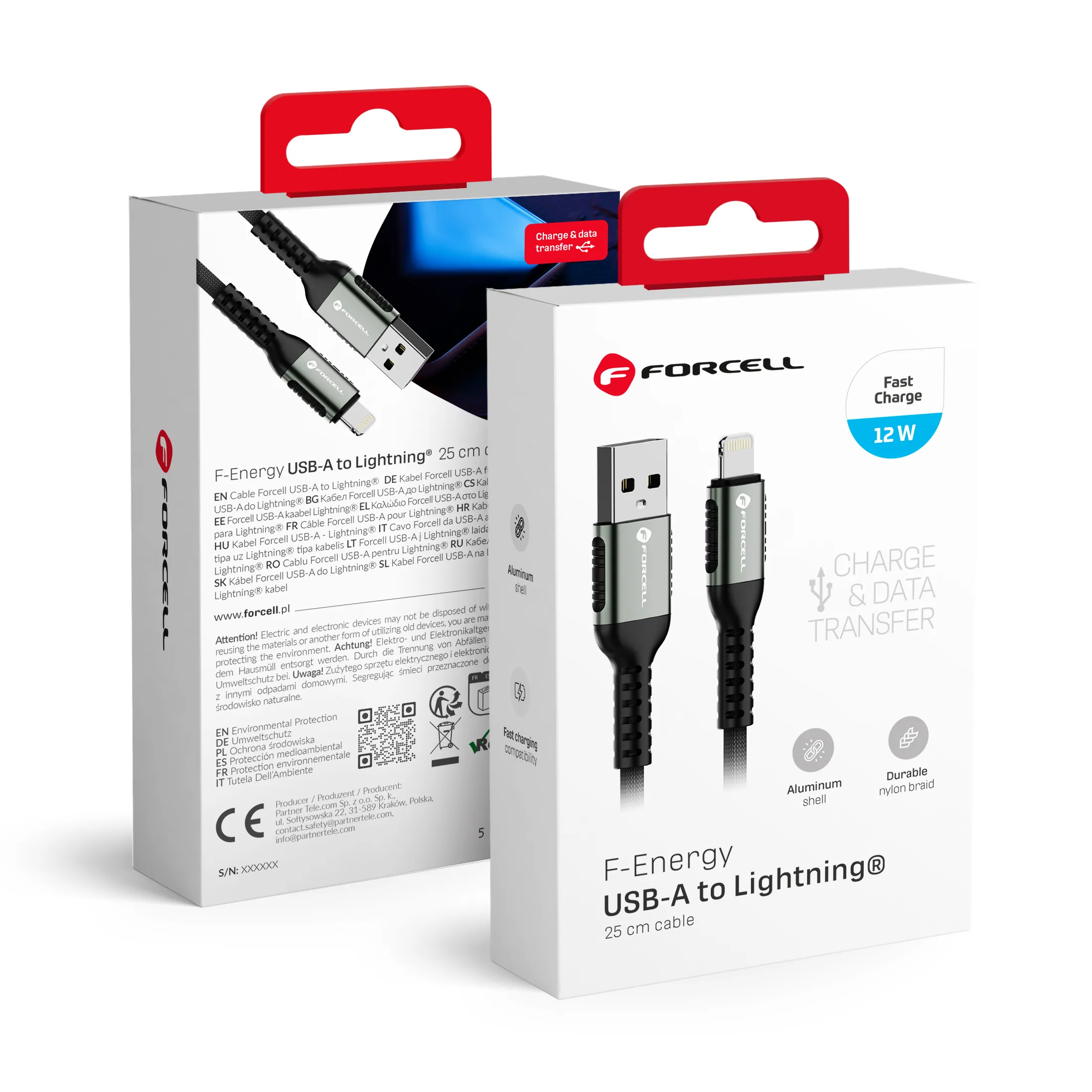 Cable USB A to Lightning Forcell F-Energy 2,4A 12W Cafule 0,25 m C257 black