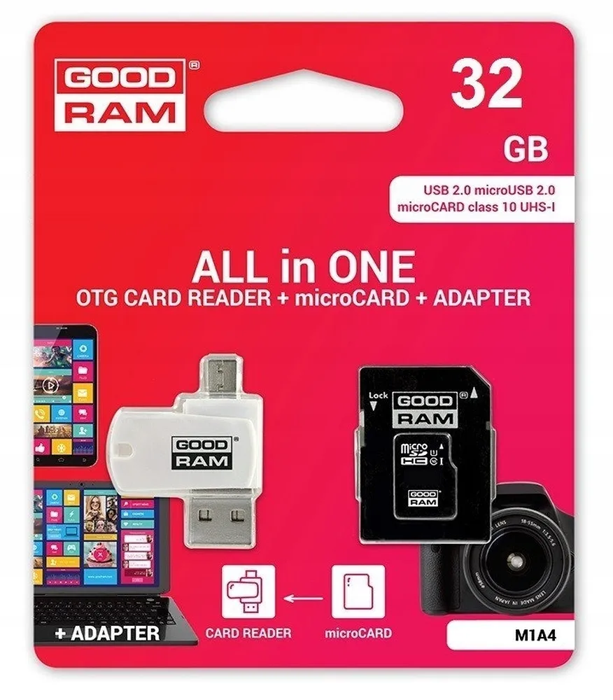 GOODRAM card reader USB A + Micro USB ALL IN ONE M1A4 + memory card micro SD 32GB with adapter SD