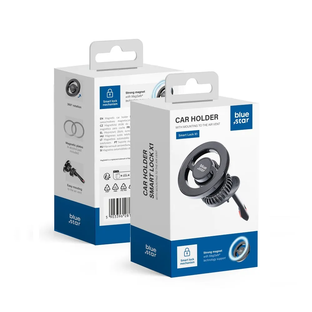 Magnetic car phone holder compatible with Magsafe Blue star SMART LOCK X1 air vent black