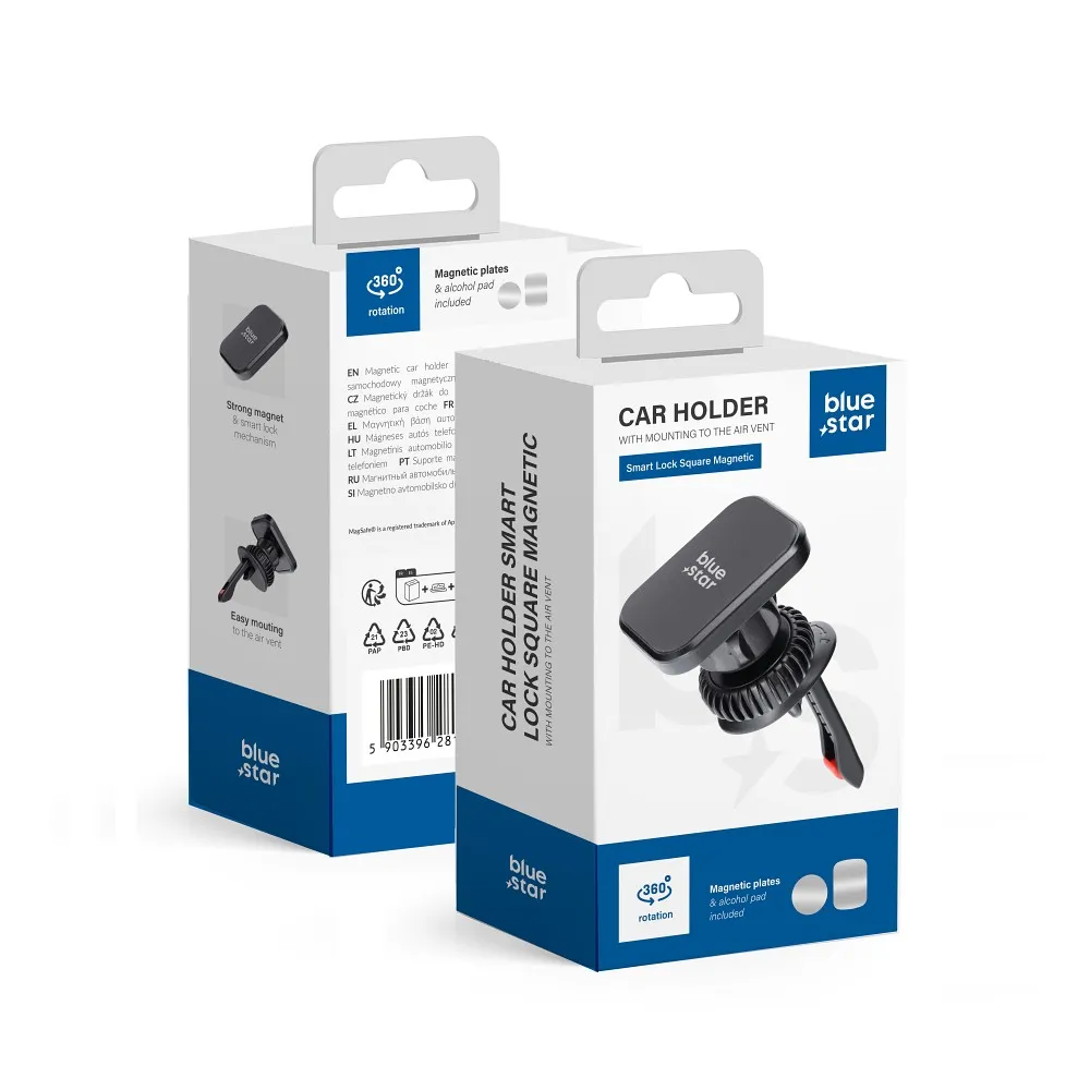 Magnetic car phone holder Blue Star Smart Lock Square air vent black