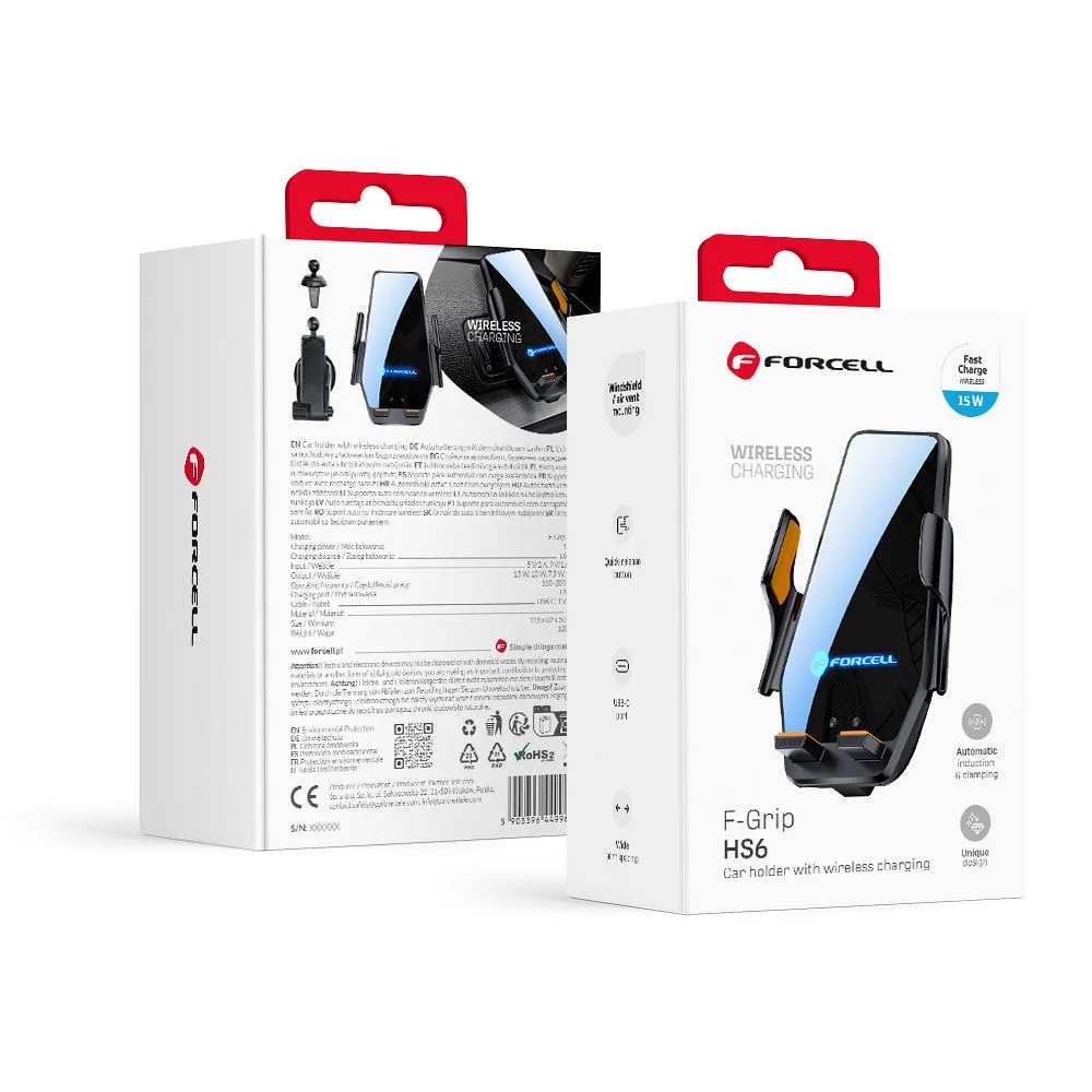 Wireless car phone holder Forcell F-Grip HS6 15W windshield / air vent black