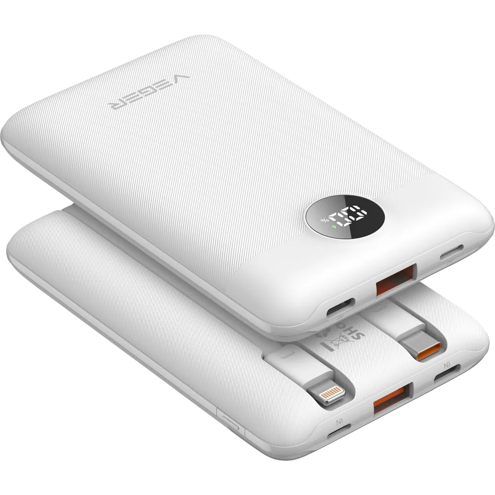 Powerbank Veger C11 (W1170) PD QC3.0 2A 22,5W 10000 mAh z with built-in USB C cables/ Lightning white