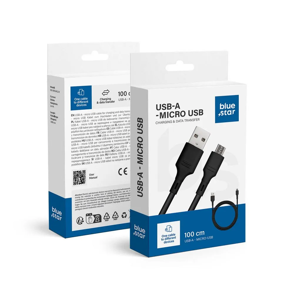 Cable USB A to Micro USB Blue Star 2A 1 m DC-001AM2.0 black
