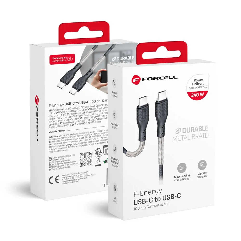 Cable USB C to USB C Forcell F-Energy QC4.0 PD 5A 240W Carbon 1 m CB-05C black