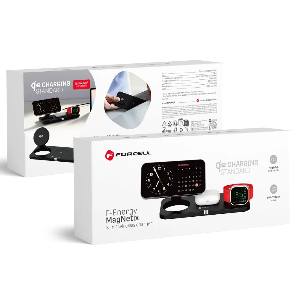 Wireless charge Forcell F-Energy 3in1 MagNetix USB C Qi2 20,5W compatible with MagSafe black 0INT