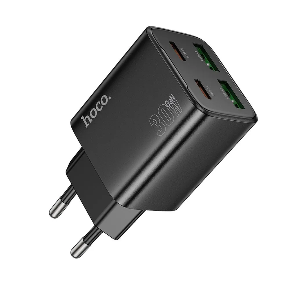 Phone charger Hoco 2 x USB C + 2 x USB A QC3.0 PD 3A 30W N56 black