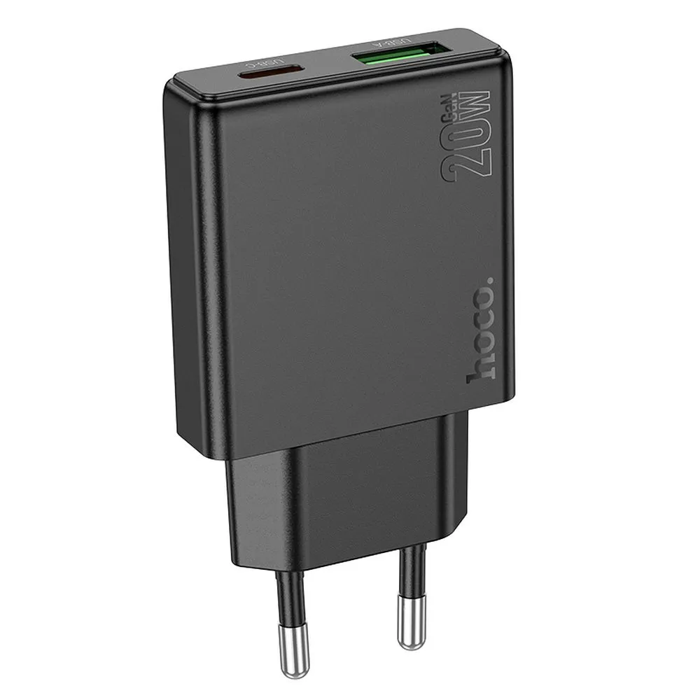 Phone charger Hoco Slim USB A + USB C QC3.0 PD 3A 20W N38 black