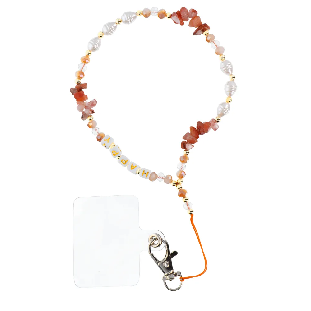 HAPPY Phone lanyard, Phone pendant / cord length 44cm (22cm in the loop) / on hand - orange