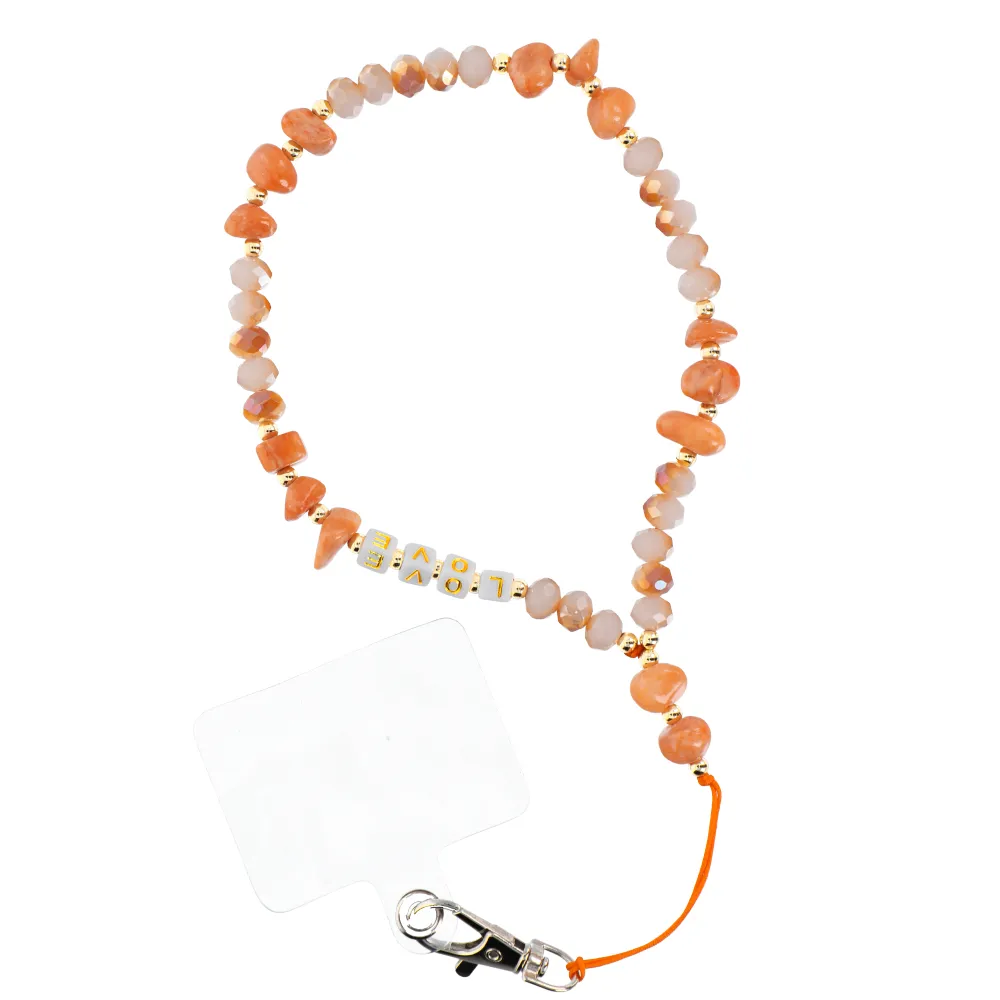 LOVE Phone lanyard, Phone pendant / cord length 44cm (22cm in the loop) / on hand - orange