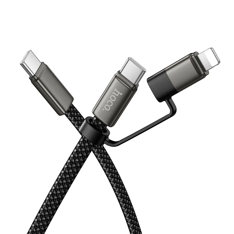 Flat Cable USB C to USB C/iP 2in1 Hoco 3A 60W 1 m X125 black