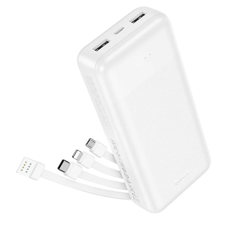 Powerbank Hoco 20000 mAh 2A with four built-in cables USB A + USB C+ Lightning + Micro USB J163A white