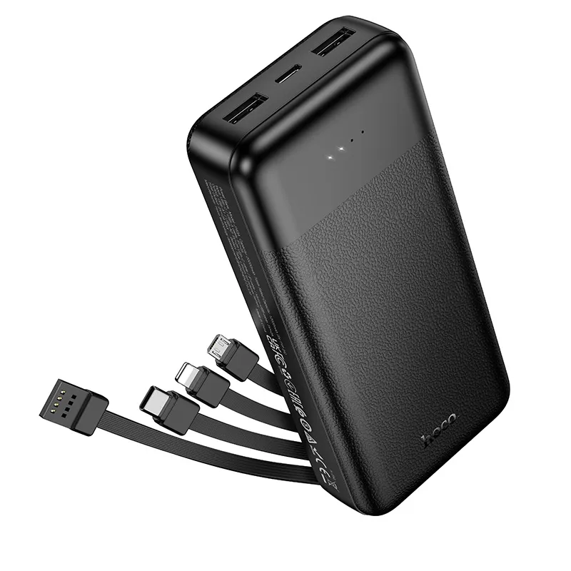 Powerbank Hoco 20000 mAh 2A with four built-in cables USB A + USB C+ Lightning + Micro USB J163A black