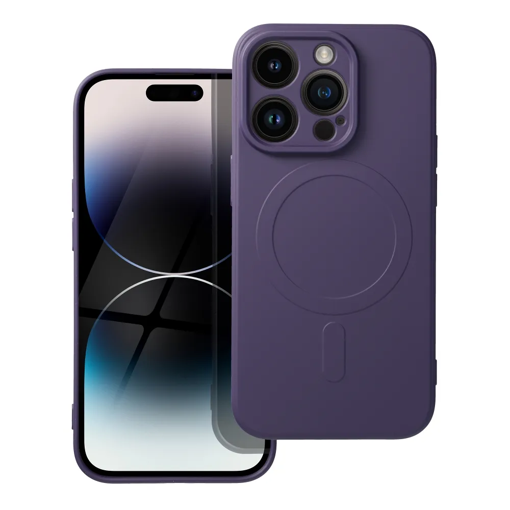 Case for iPhone 14 PRO Silicone Mag Cover compatible with MagSafe (camera protection) dark purple