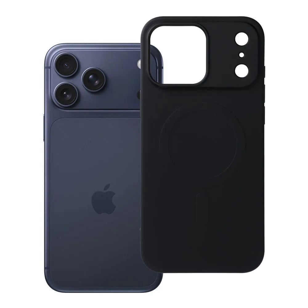 Case for iPhone 17 Pro Max / 18 Pro Max (low camera edge) Silicone Mag Cover compatible with MagSafe (big hole) black