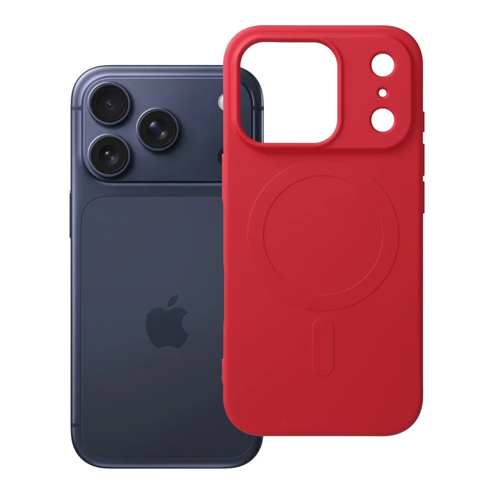 Case for iPhone 17 Pro / 18 Pro (low camera edge) Silicone Mag Cover compatible with MagSafe (big hole) red