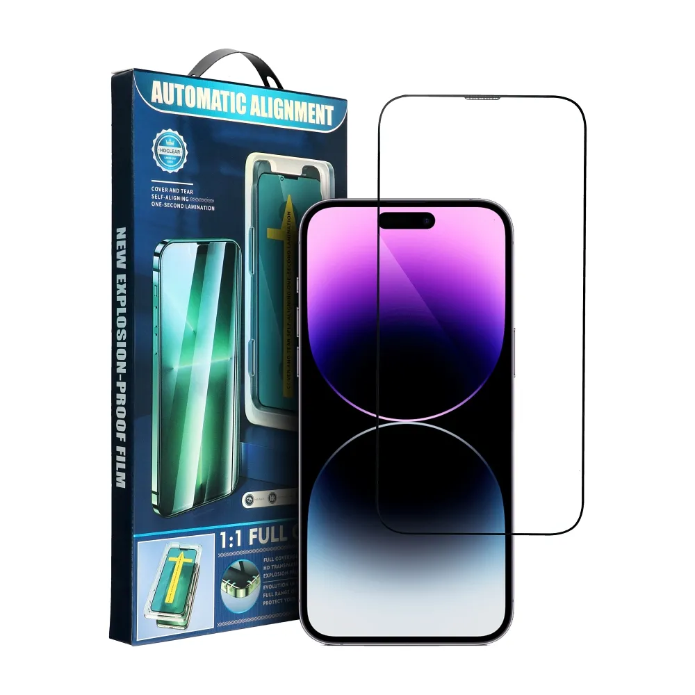 5D Full Glue Tempered Glass for iPhone 14 PRO MAX with applicator black