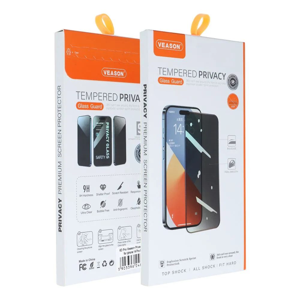 6D Veason Pro Privacy Glass - for Iphone 13 Pro / 14 black