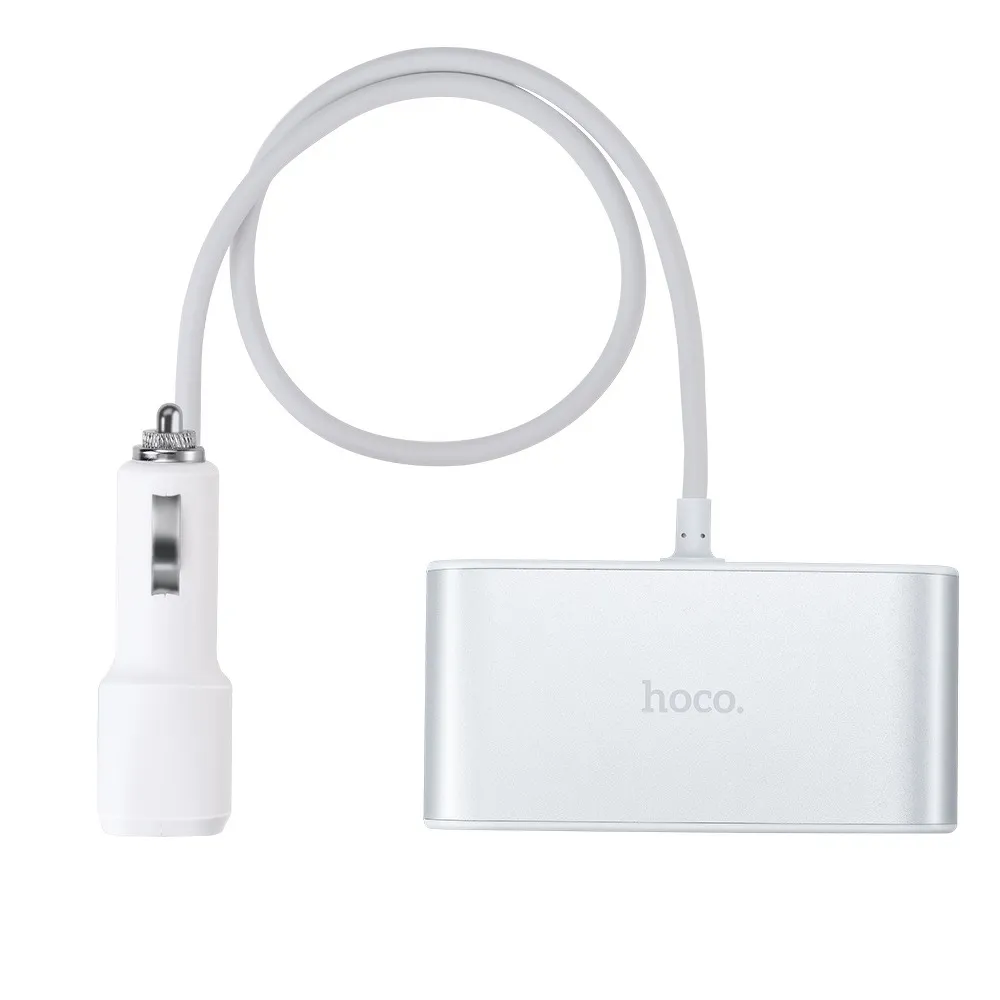 HOCO car charger splitter 3in1 with digital display + 2 x USB A 2,1A Z13 silver