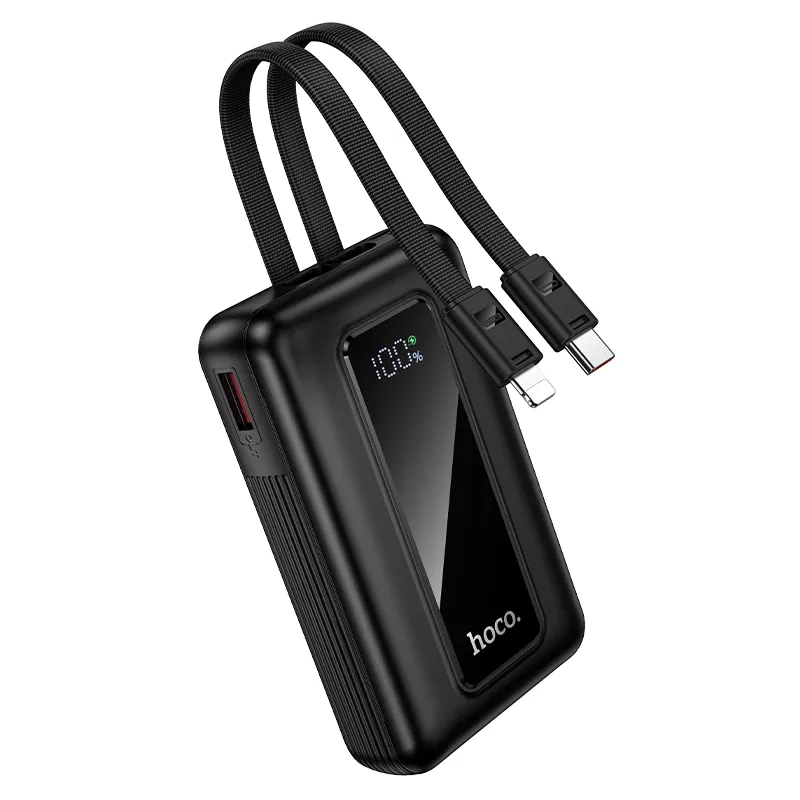 Powerbank 10000 mAh QC PD 22,5W with built-in cables USB C+ Lightning Hoco J162 black
