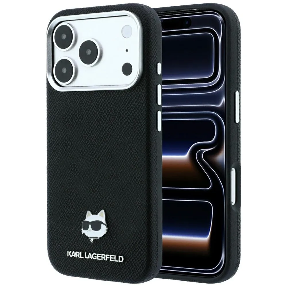 KARL LAGERFELD case for IPHONE 18 Pro Max/ 17 Pro Max compatible with MagSafe (Grained Choupette Head Metal) black