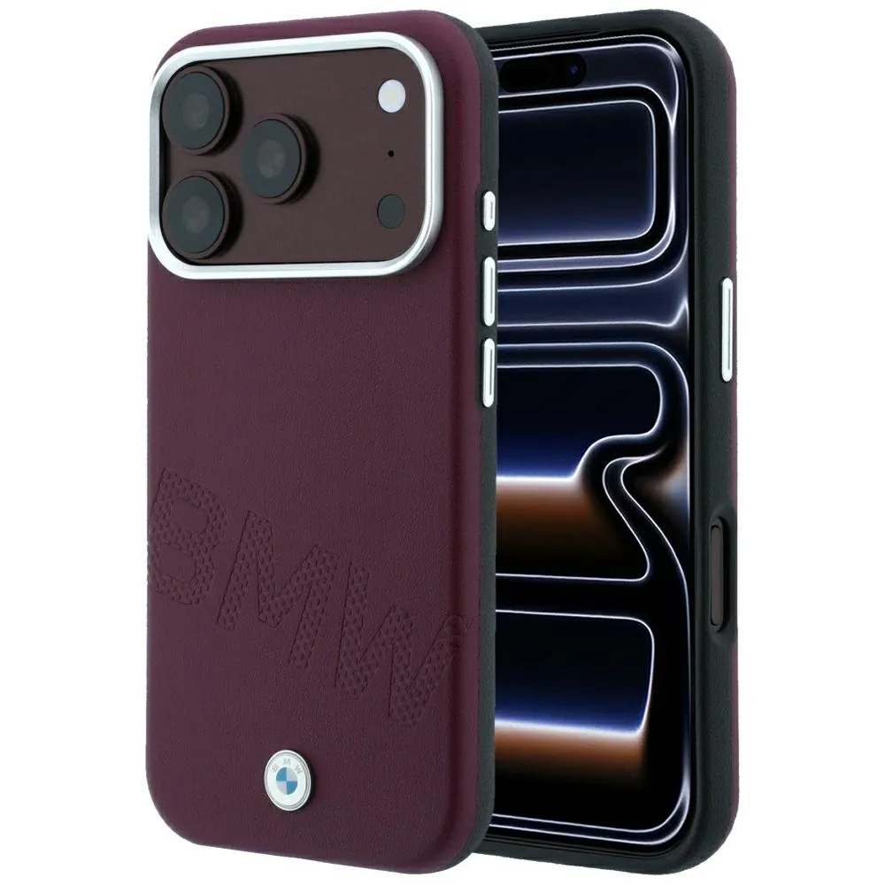 BMW case for IPHONE 18 Pro Max/17 Pro Max compatible with MagSafe (Sign Inclined Deboss Letters) burgundy