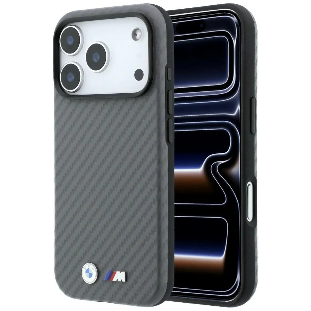 BMW case for IPHONE 18 Pro Max/17 Pro Max compatible with MagSafe (Carbon Metal Logo) grey