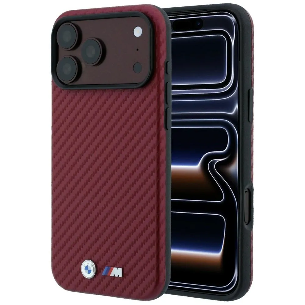 BMW case for IPHONE 18 Pro/17 Pro compatible with MagSafe (Carbon Metal Logo) burgundy