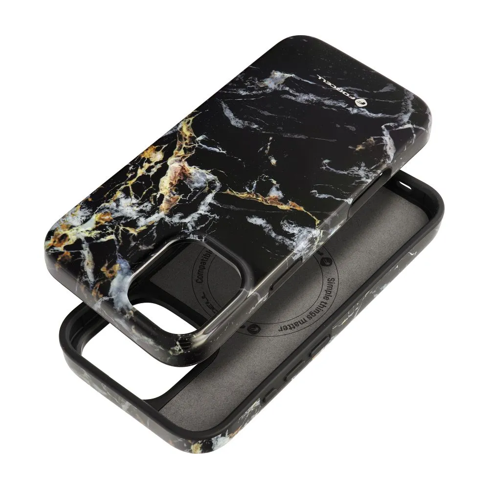 Case for iPhone 16 PLUS Forcell F-Protect Mirage compatible with Magsafe Military Drop-Test black marble