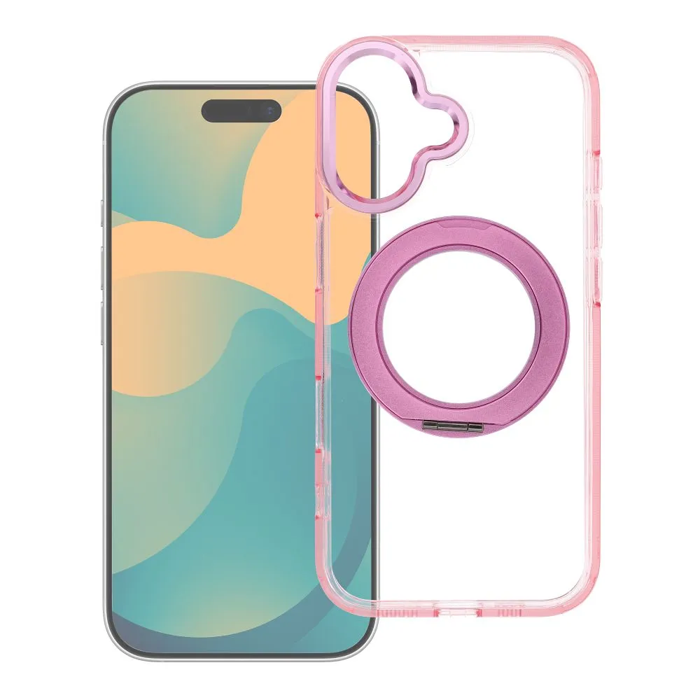 Case for iPhone 15 Pro Frame Circle Stand compatible with MagSafe pink